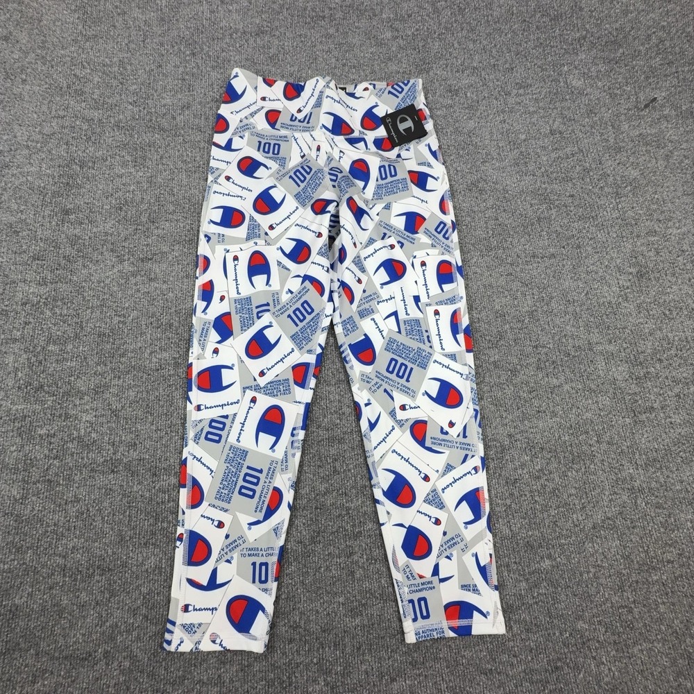 Champion Pants Womens L White Compression Leggings Logo Print Graphic Athletic